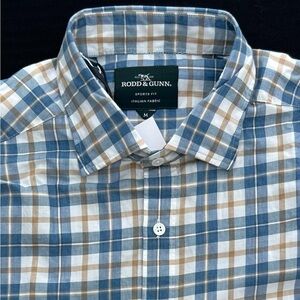 RODD & GUNN Fox River Long Sleeve Sports Fit Cotton Shirt Plaid Blue & White NWT